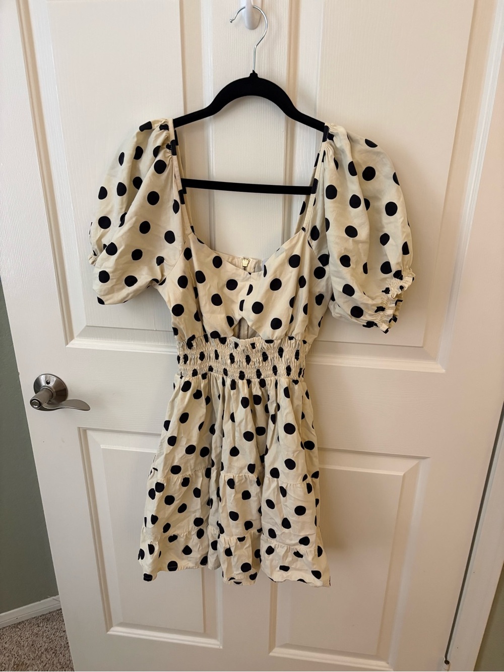 Rue Stiic Polka Dot Puff Sleeve Mini Dress - Cream & Black